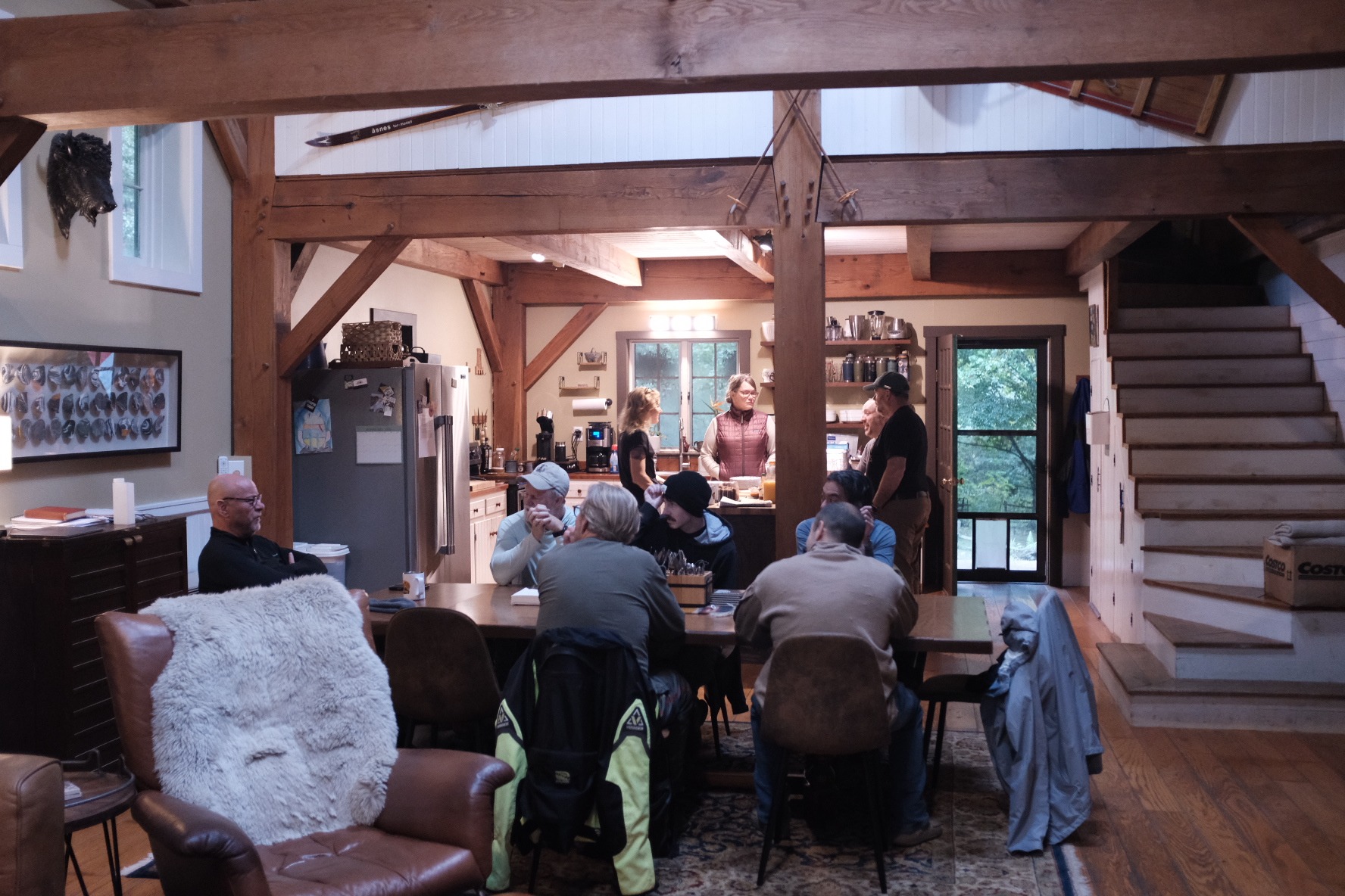 Riders socializing in the cabin great room