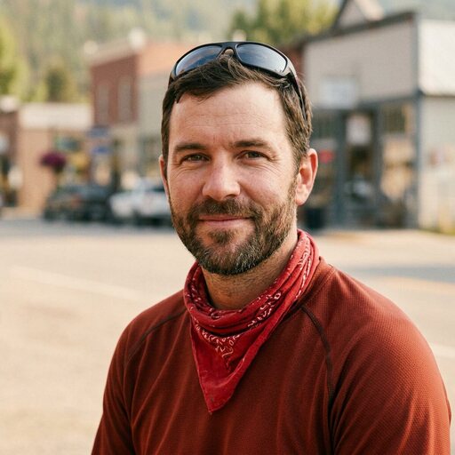 Adventure rider resting near motorcycles after a day of riding